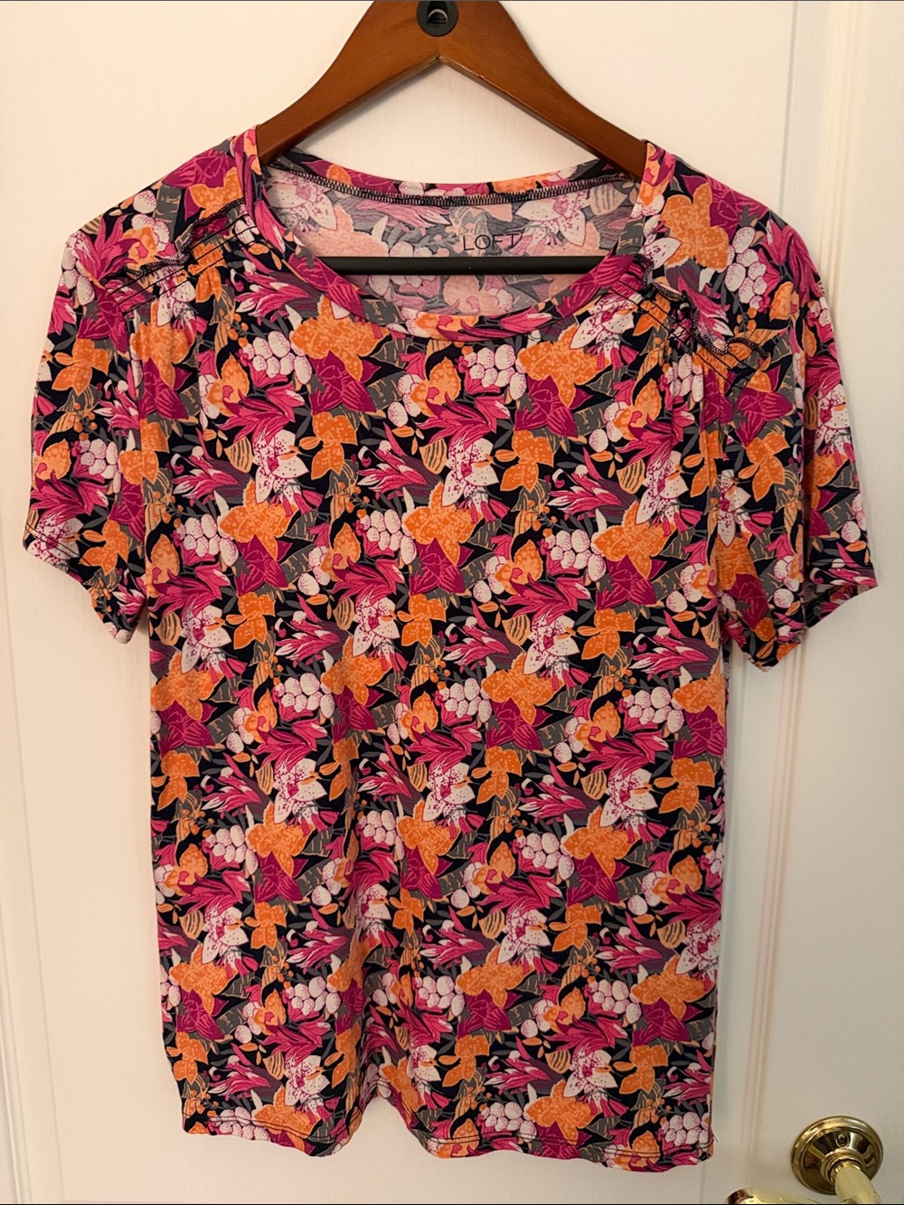 LOFT Floral Short Sleeve Tee - Pink, Orange & Black